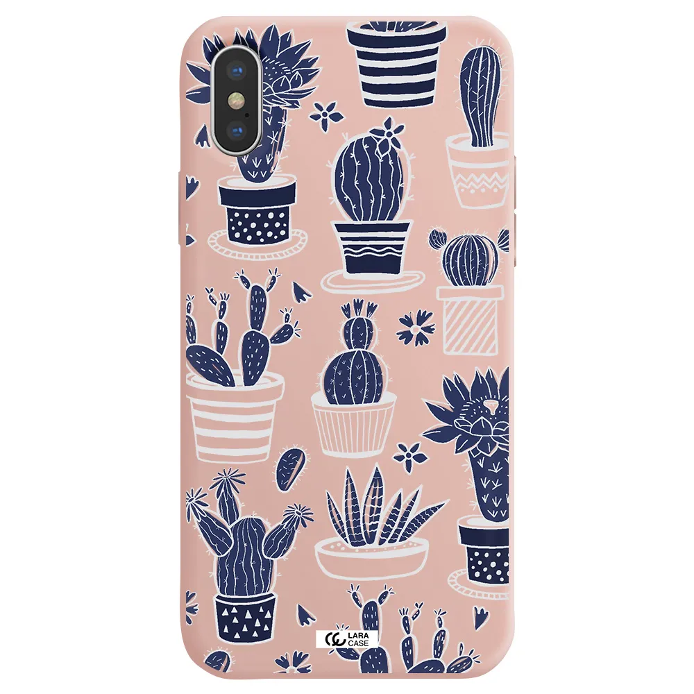 Blue Cactus Apple iPhone X Silicone pastel pink Case