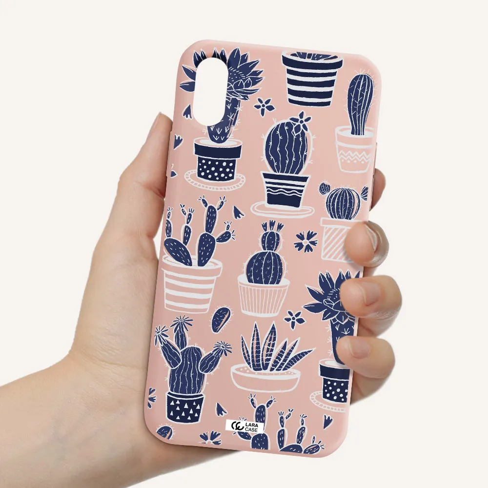 Blue Cactus Apple iPhone X Silicone pastel pink Case