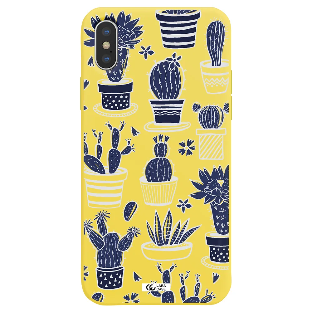 Blue Cactus Apple iPhone XS Silicone canary yellow Case