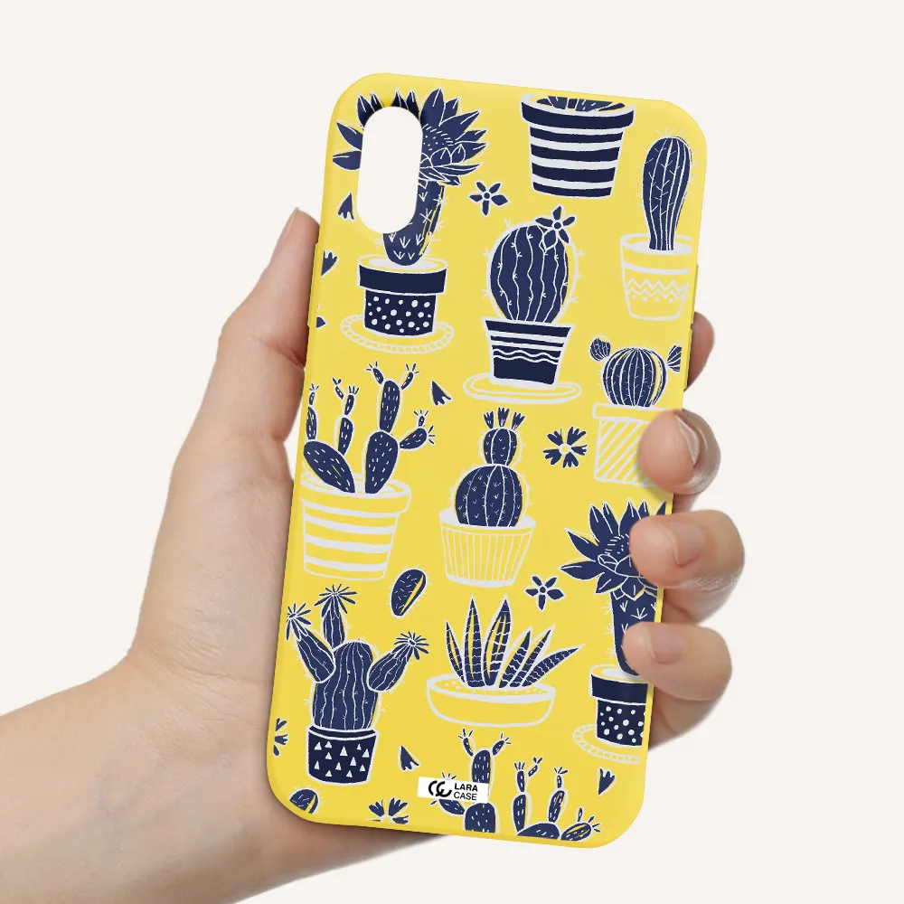 Blue Cactus Apple iPhone XS Silicone canary yellow Case