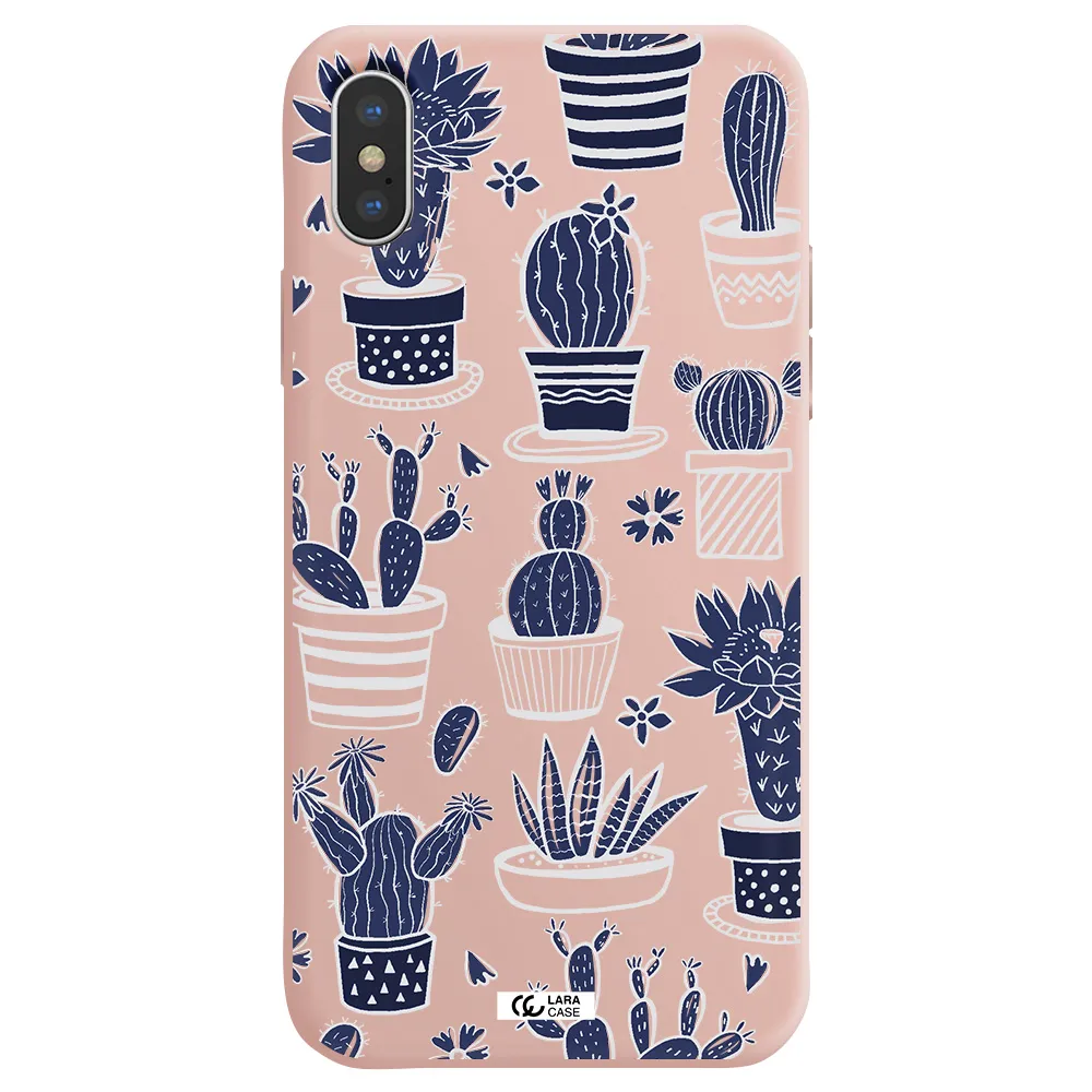 Blue Cactus Apple iPhone XS Silicone pastel pink Case