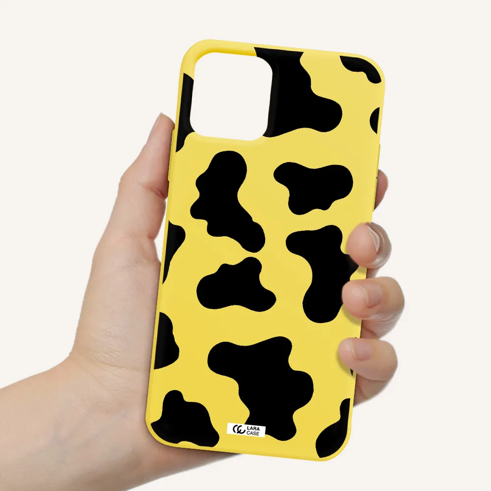 Cow Print Apple iPhone 11 pro max Silicone canary yellow Case