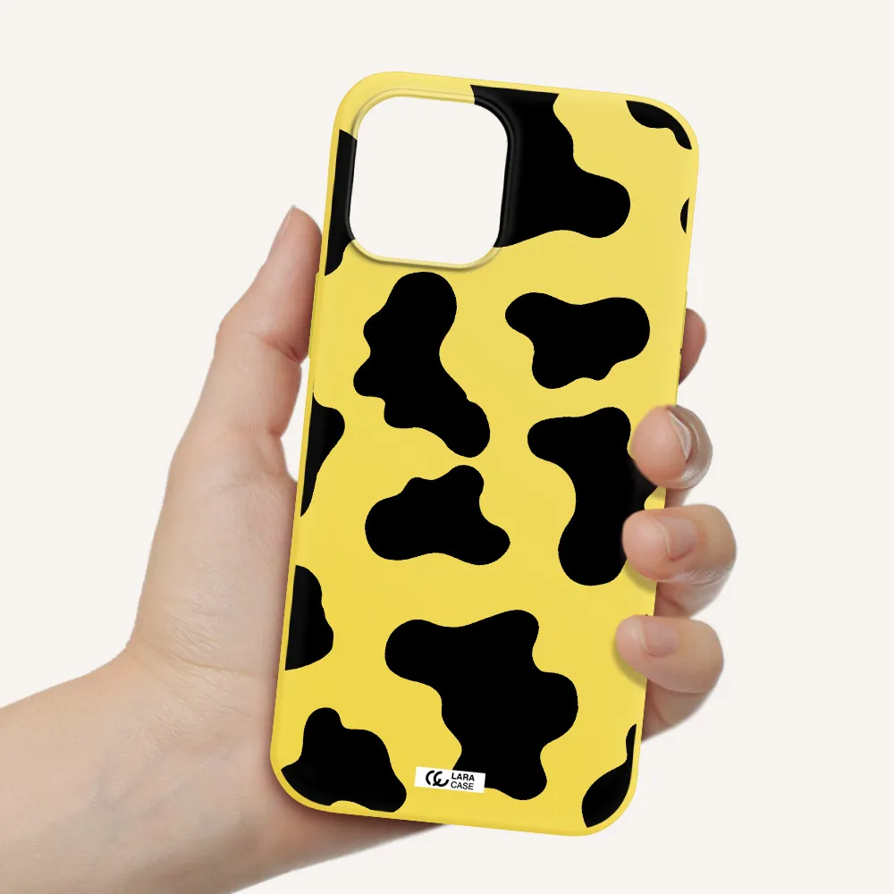 Cow Print Apple iPhone 12 pro max Silicone canary yellow Case