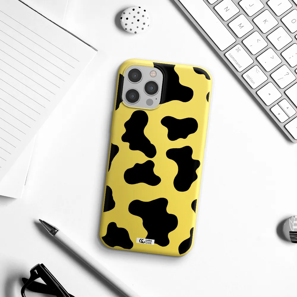 Cow Print Apple iPhone 12 pro Silicone canary yellow Case