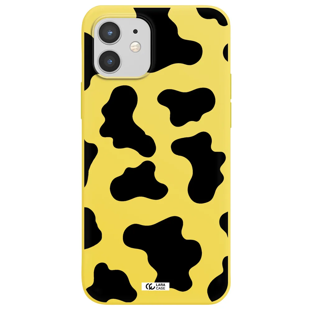 Cow Print Apple iPhone 12 Silicone canary yellow Case