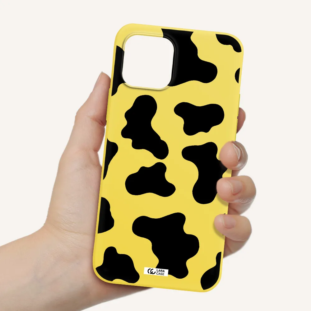 Cow Print Apple iPhone 12 Silicone canary yellow Case