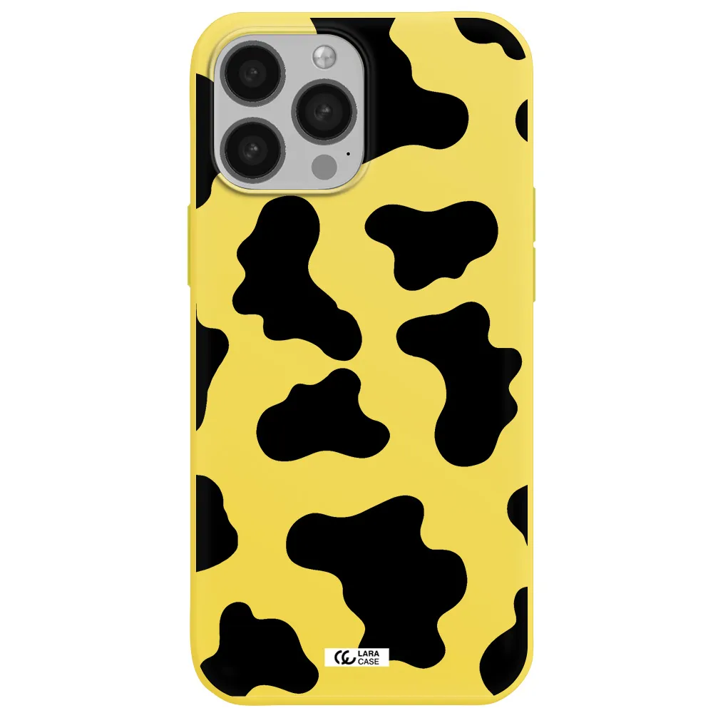 Cow Print Apple iPhone 13 Pro Max Silicone canary yellow Case
