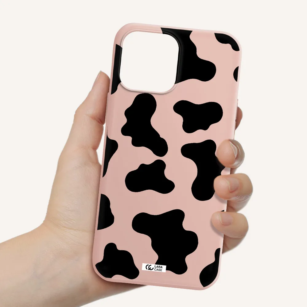 Cow Print Apple iPhone 13 Pro Max Silicone pastel pink Case