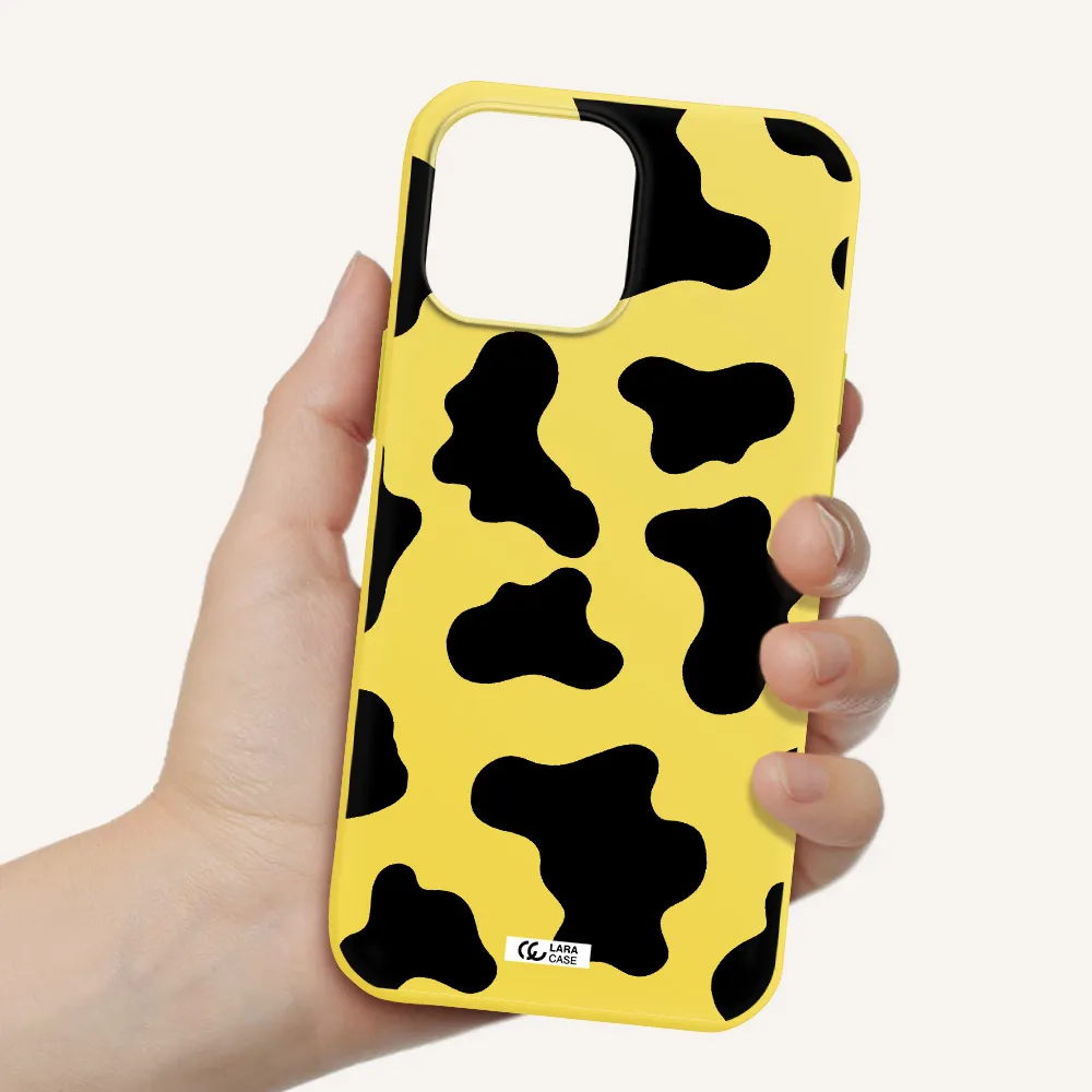 Cow Print Apple iPhone 13 Pro Silicone canary yellow Case