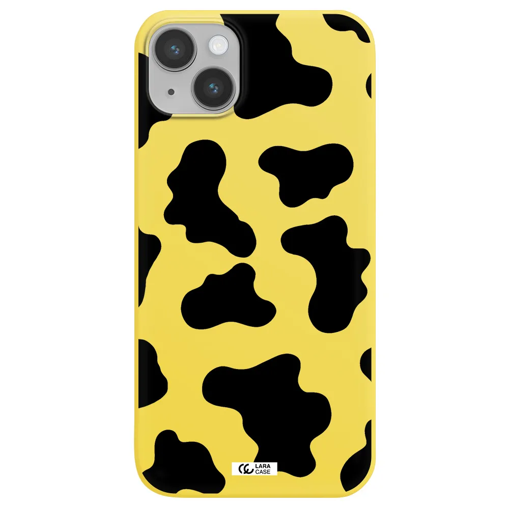 Cow Print Apple iPhone 14 plus Silicone canary yellow Case