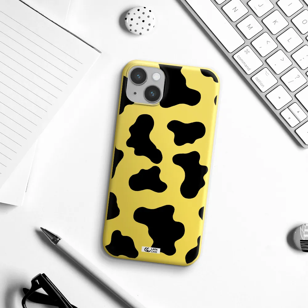Cow Print Apple iPhone 14 plus Silicone canary yellow Case