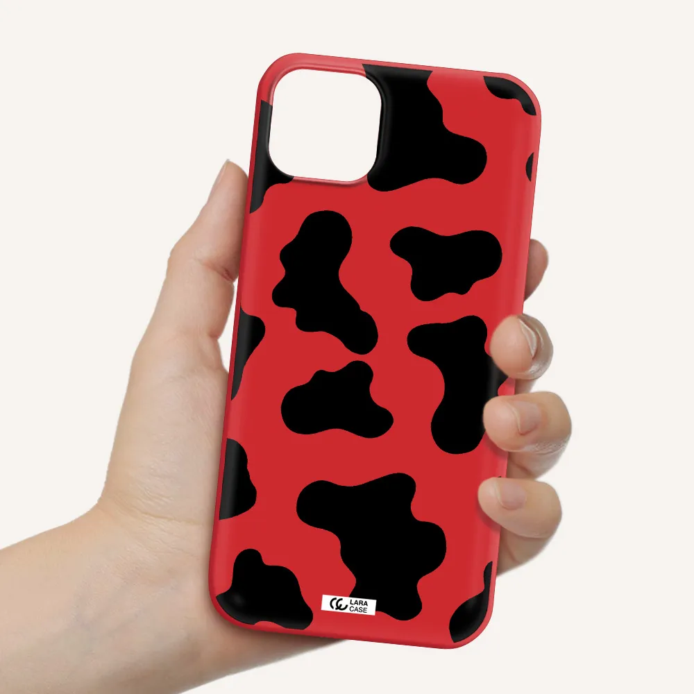 Cow Print Apple iPhone 14 plus Silicone Imperial Red Case