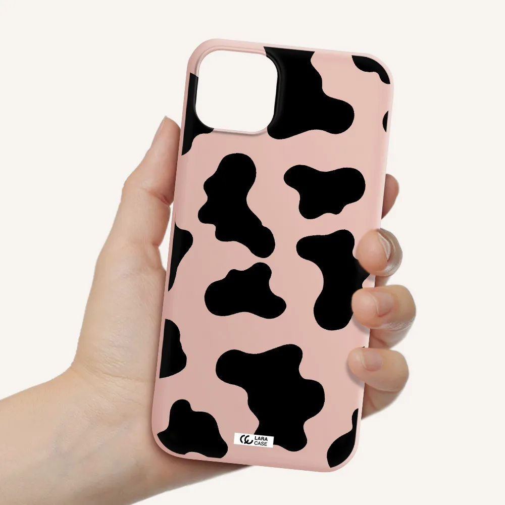 Cow Print Apple iPhone 14 plus Silicone pastel pink Case