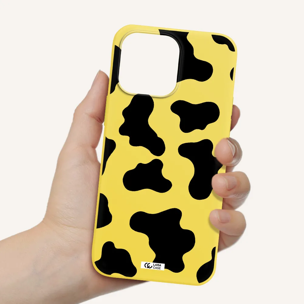 Cow Print Apple iPhone 14 pro max Silicone canary yellow Case