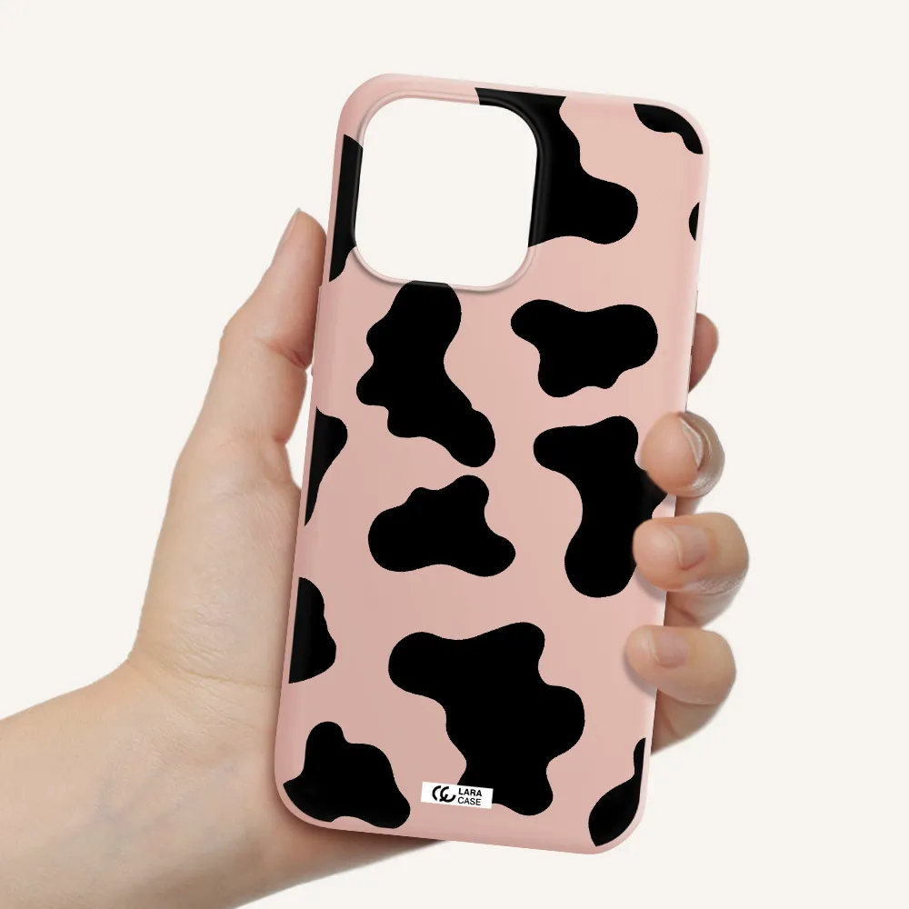 Cow Print Apple iPhone 14 pro Silicone pastel pink Case