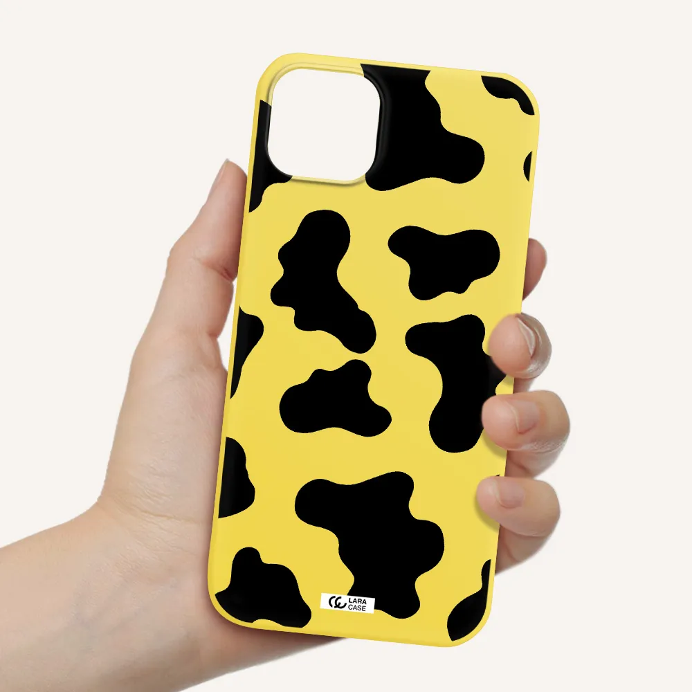 Cow Print Apple iPhone 14 Silicone canary yellow Case