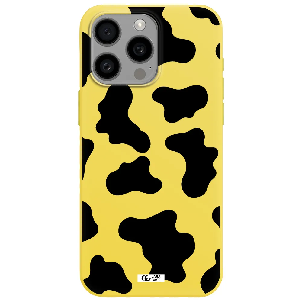 Cow Print Apple Iphone 15 Pro max Silicone canary yellow Case