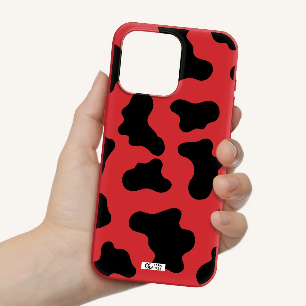 Cow Print Apple Iphone 15 Pro Max Silicone Imperial Red Case