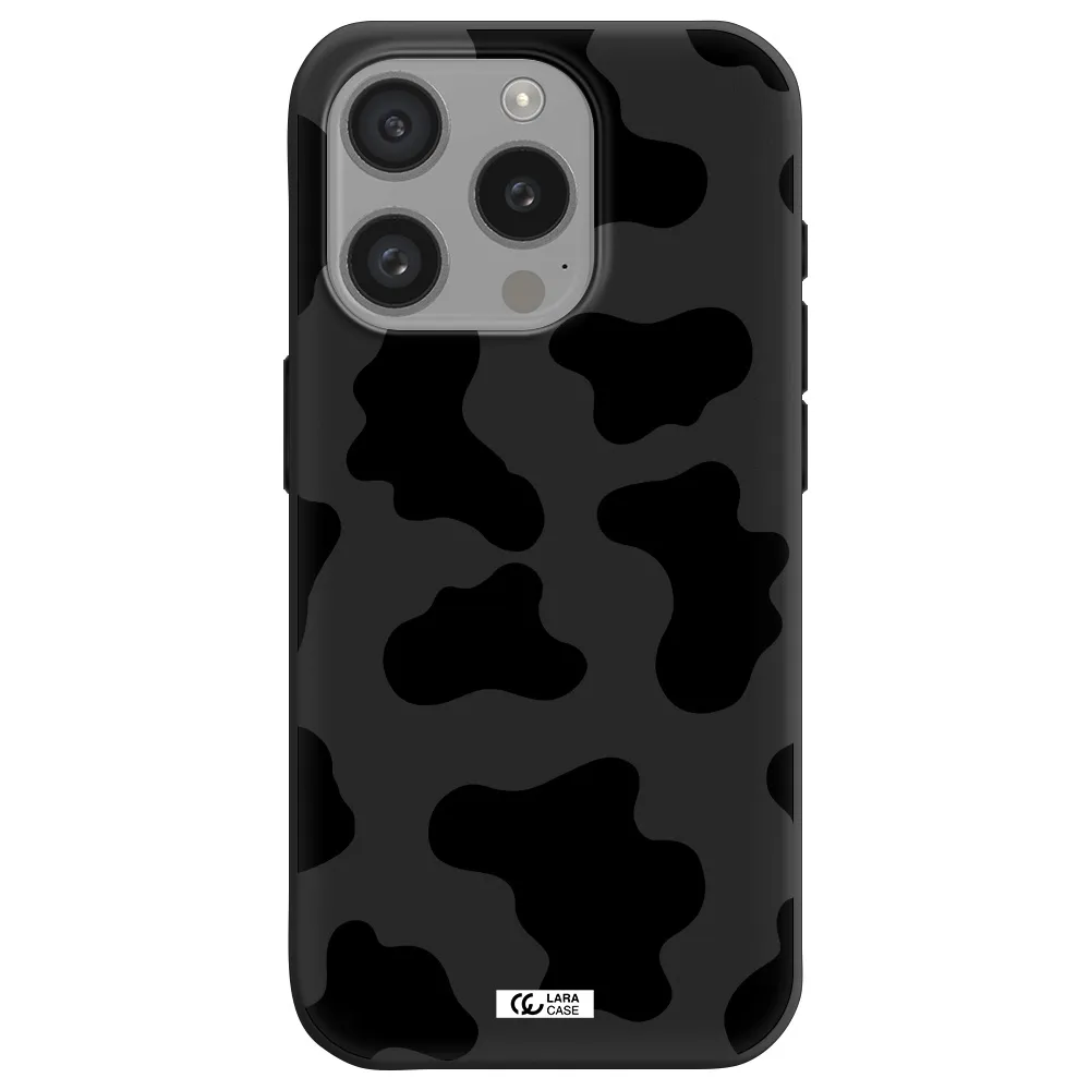 Cow Print Apple Iphone 15 Pro Silicone Black Case
