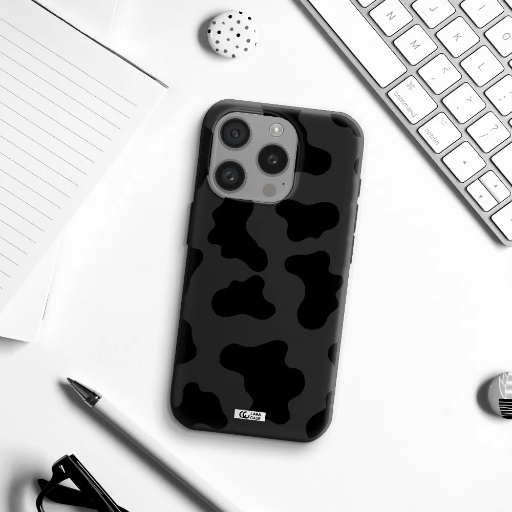 Cow Print Apple Iphone 15 Pro Silicone Black Case