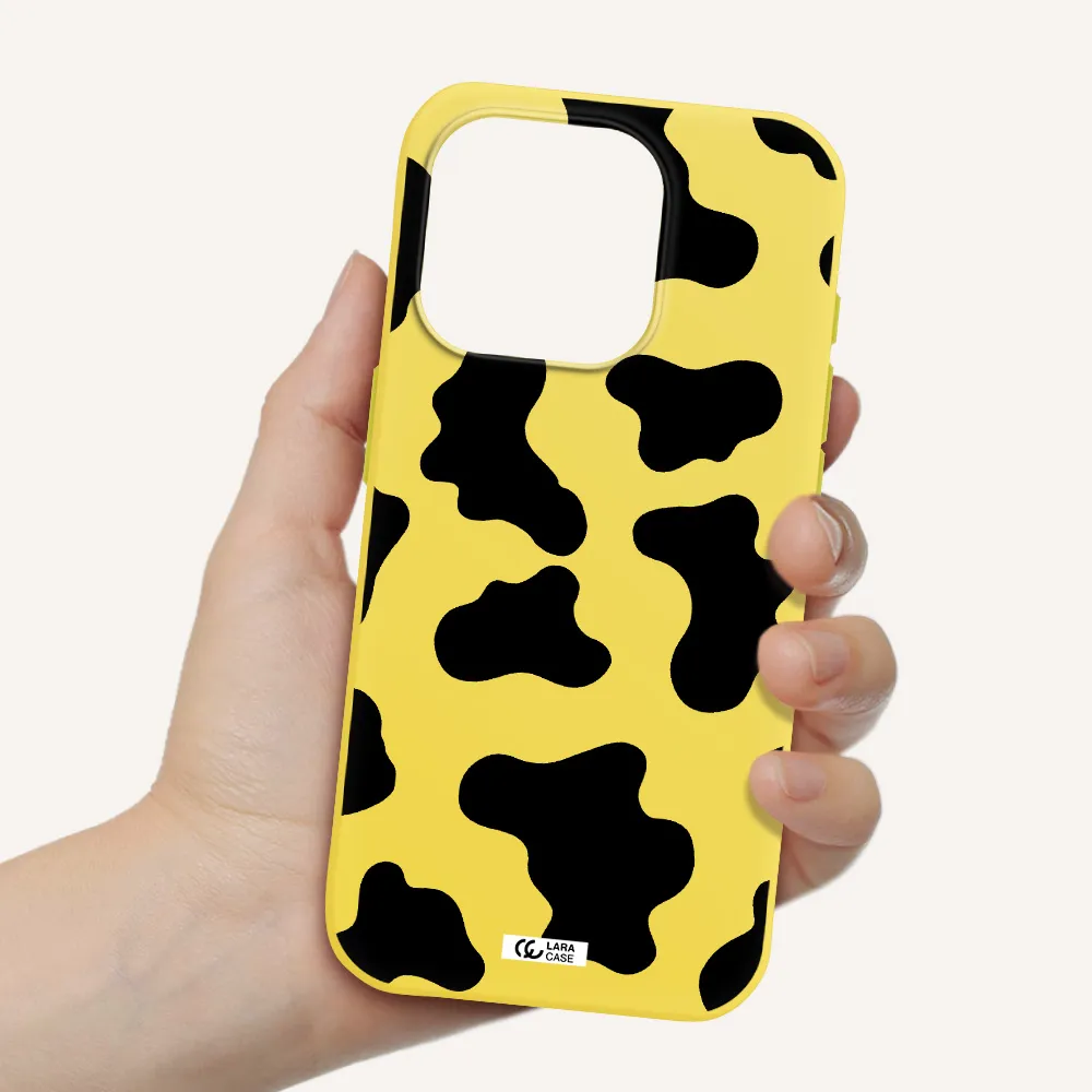 Cow Print Apple Iphone 15 Pro Silicone Canary Yellow Case