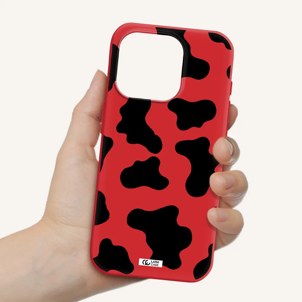 Cow Print Apple Iphone 15 Pro Silicone Imperial Red Case