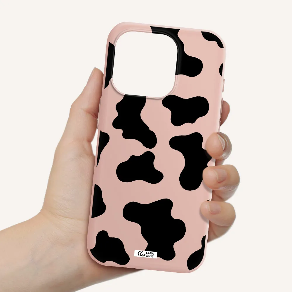 Cow Print Apple Iphone 15 Pro Silicone Pastel Pink Case