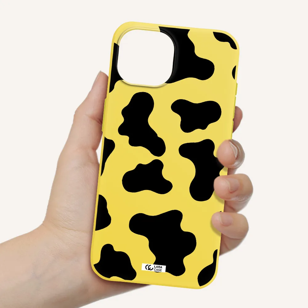 Cow Print Apple iPhone 15 Silicone canary yellow Case