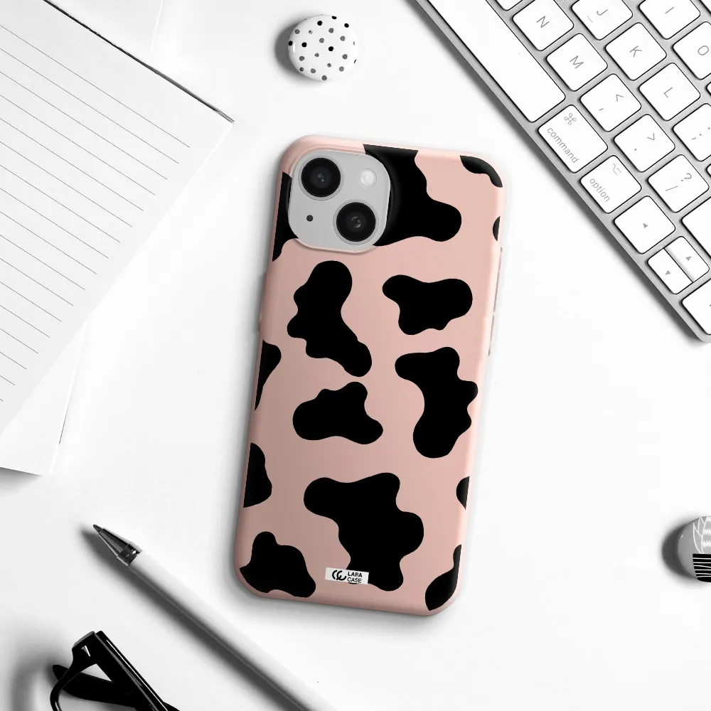 Cow Print Apple Iphone 15 Silicone Pastel Pink Case