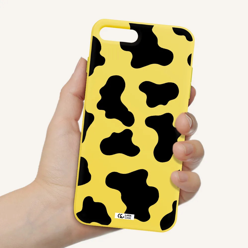 Cow Print Apple iPhone 8 plus Silicone canary yellow Case
