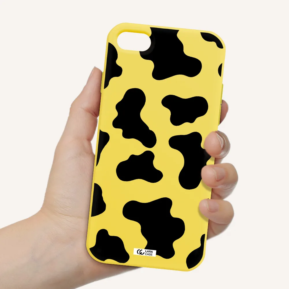 Cow Print Apple iPhone 8 Silicone canary yellow Case