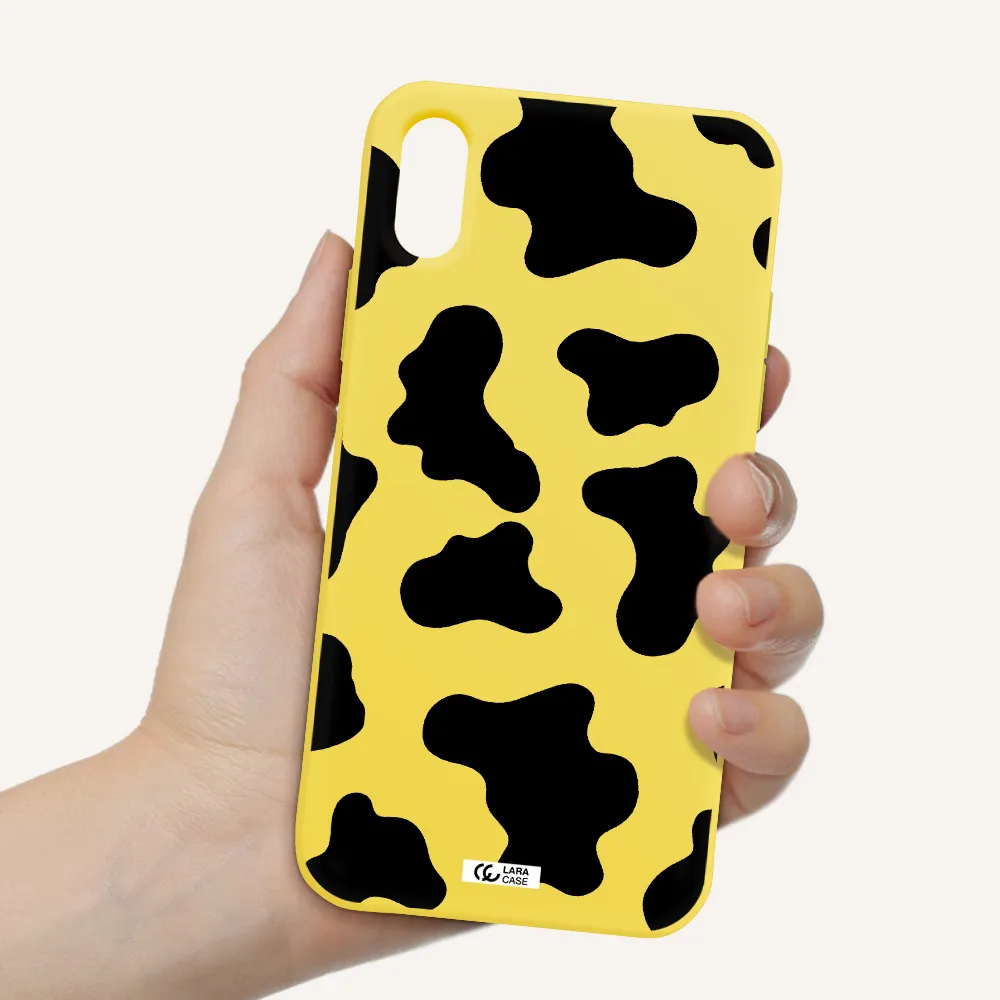 Cow Print Apple iPhone X Silicone canary yellow Case
