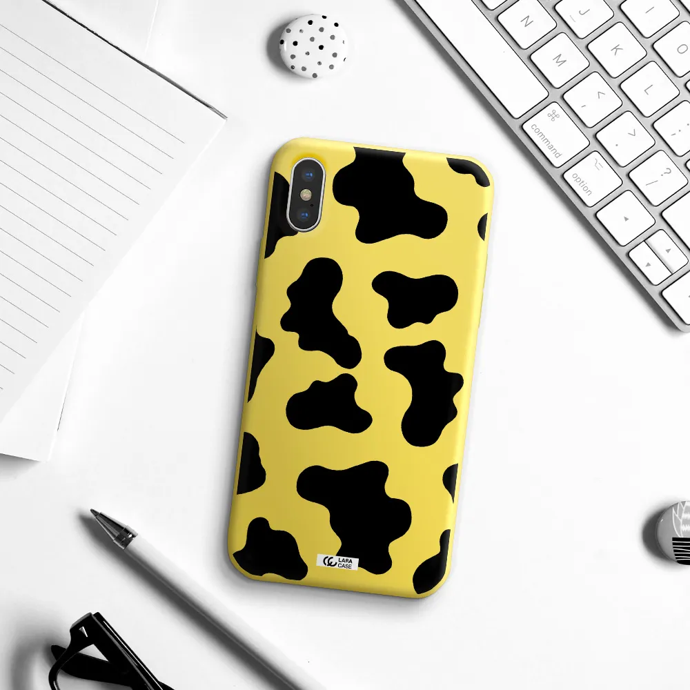 Cow Print Apple iPhone X Silicone canary yellow Case