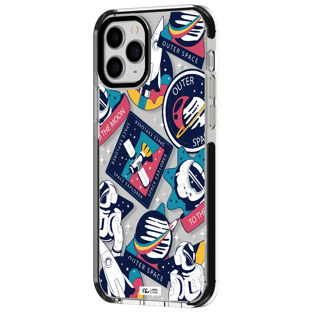 Astronaut Stickers Apple iPhone 11 pro impact black border Case