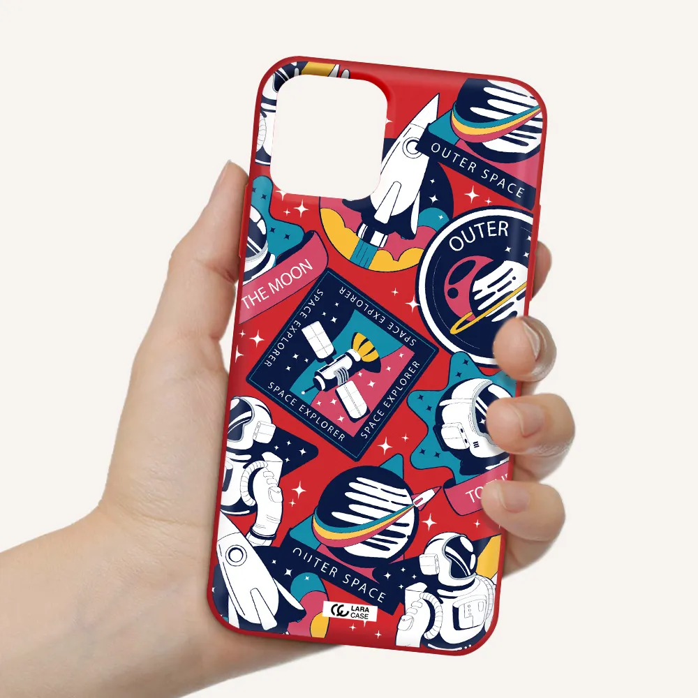 Astronaut Stickers Apple iPhone 11 pro max Silicone Imperial Red Case