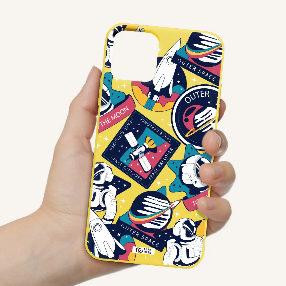 Astronaut Stickers Apple iPhone 11 pro Silicone canary yellow Case