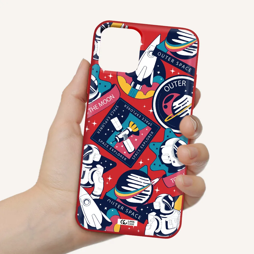 Astronaut Stickers Apple iPhone 11 pro Silicone Imperial Red Case