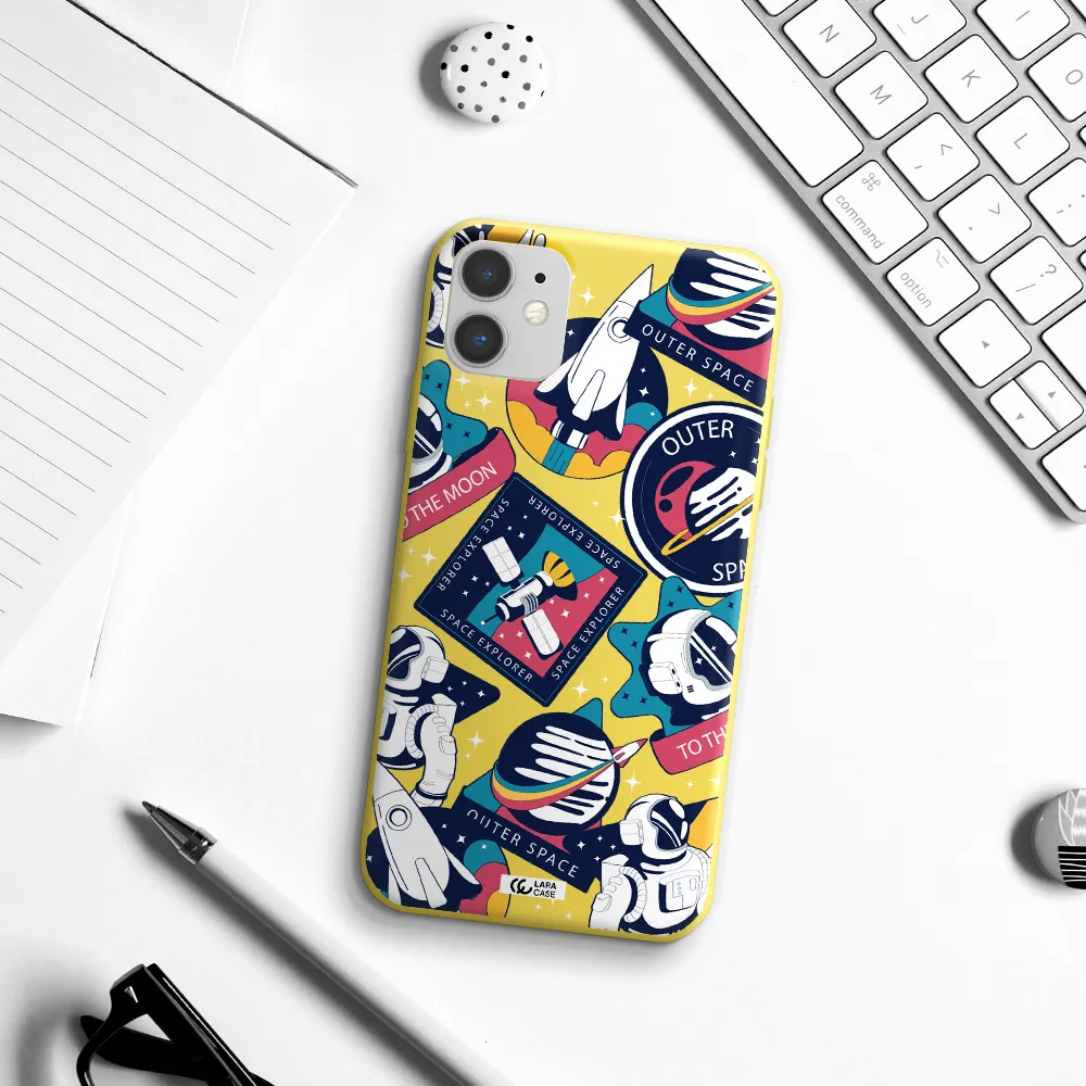 Astronaut Stickers Apple iPhone 11 Silicone canary yellow Case