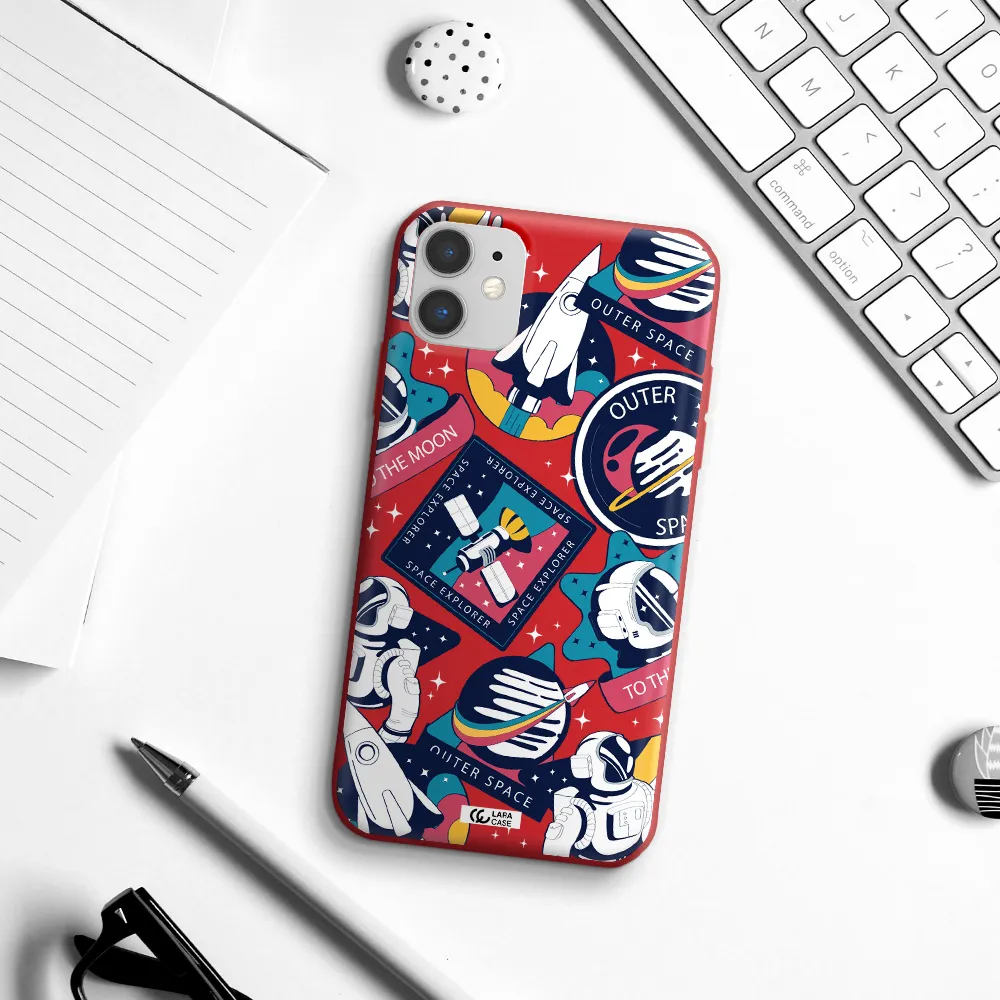 Astronaut Stickers Apple iPhone 11 Silicone Imperial Red Case