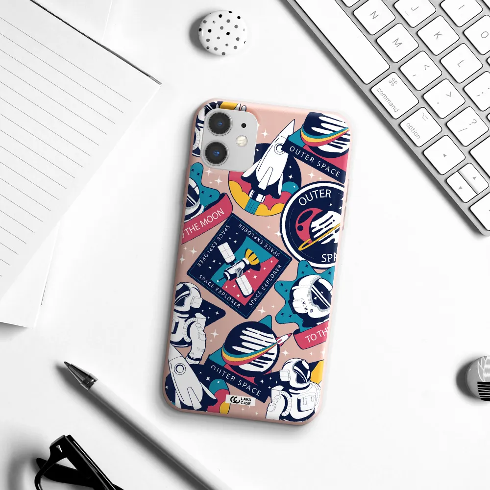 Astronaut Stickers Apple iPhone 11 Silicone pastel pink Case