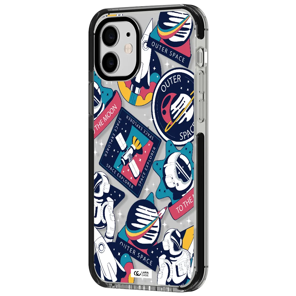 Astronaut Stickers Apple iPhone 12 impact black border Case