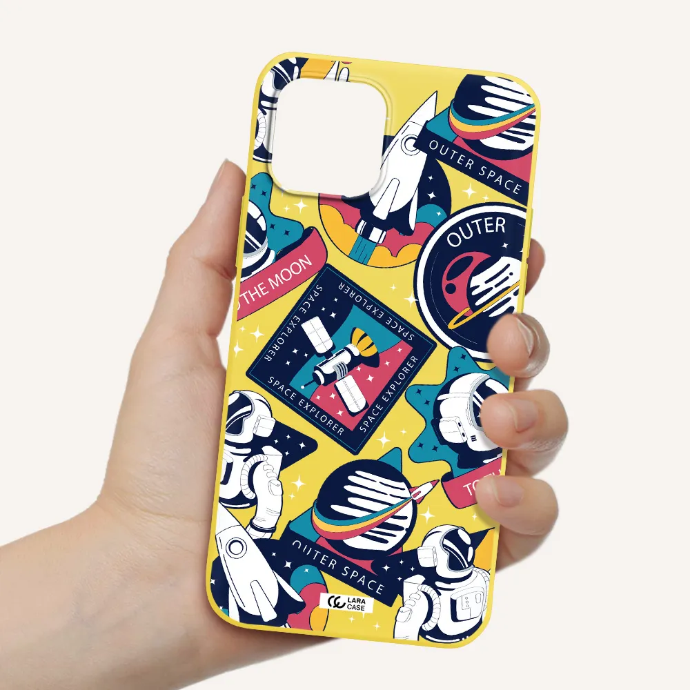 Astronaut Stickers Apple iPhone 12 mini Silicone canary yellow Case