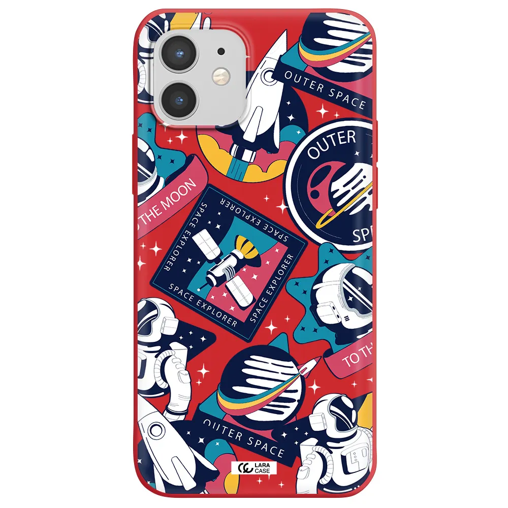 Astronaut Stickers Apple iPhone 12 mini Silicone Imperial Red Case