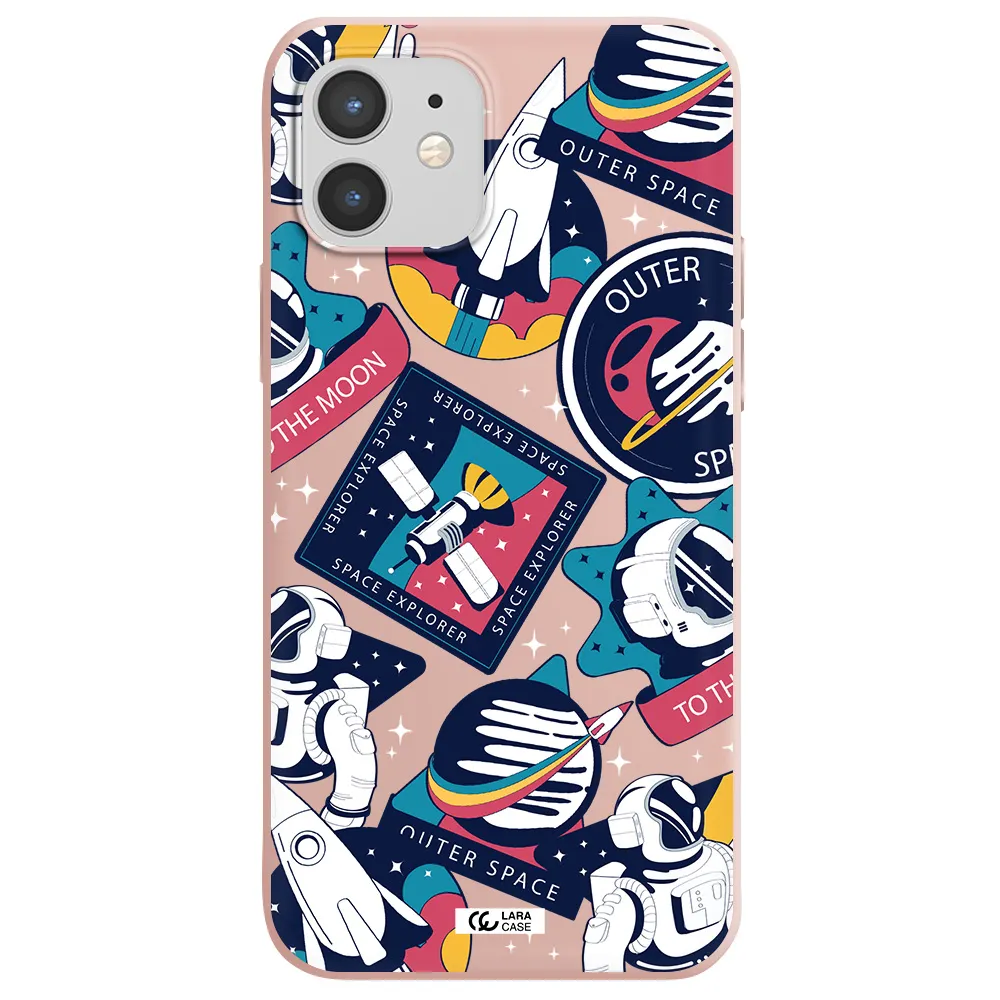 Astronaut Stickers Apple iPhone 12 mini Silicone pastel pink Case