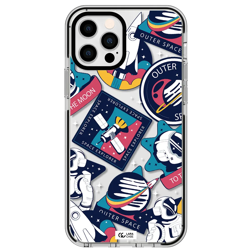 Astronaut Stickers Apple iPhone 12 pro impact black border Case