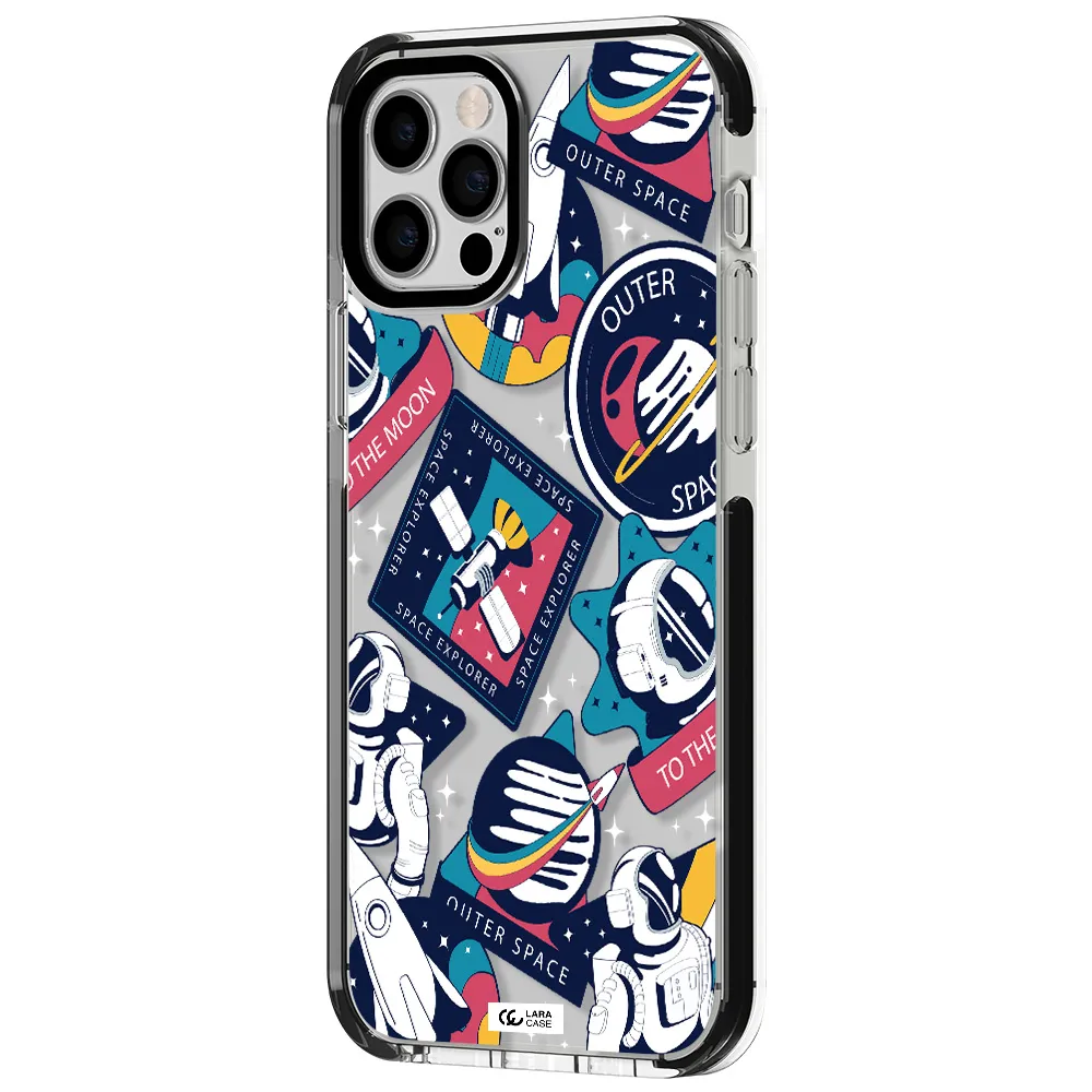 Astronaut Stickers Apple iPhone 12 pro impact black border Case