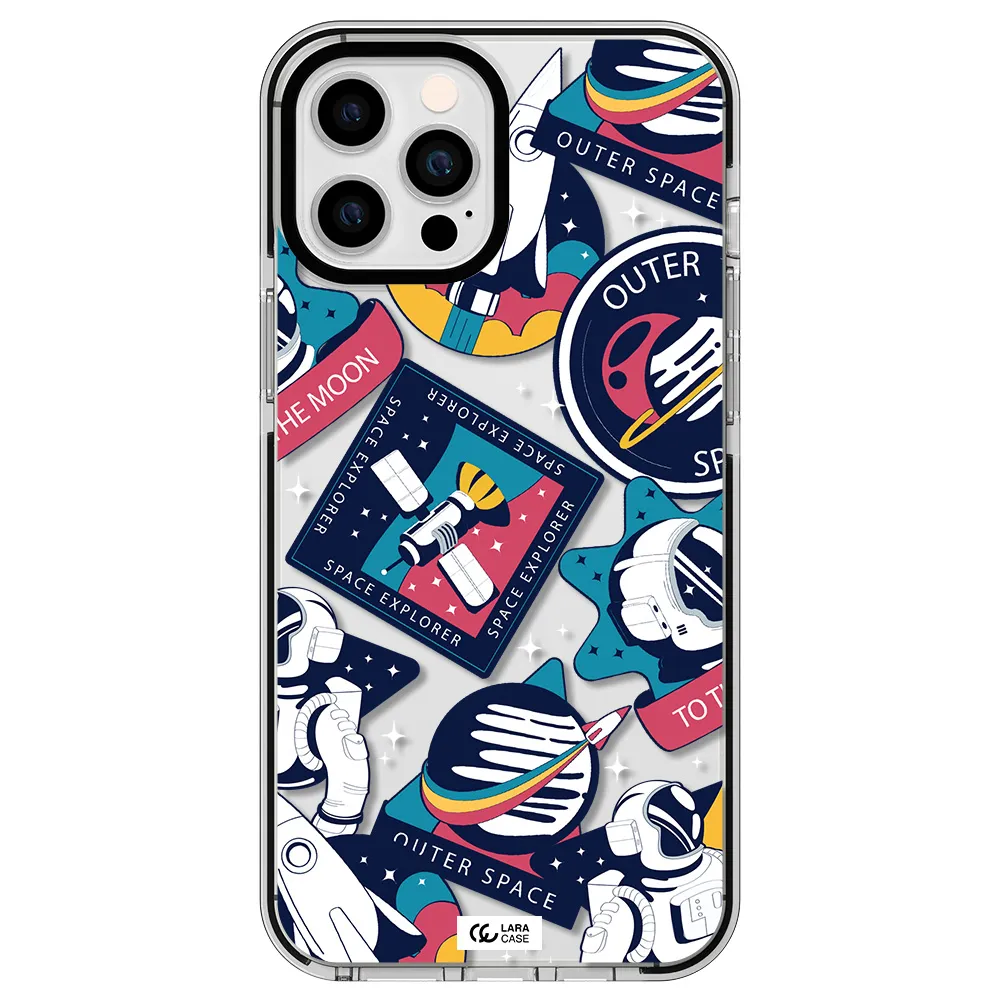 Astronaut Stickers Apple iPhone 12 pro max impact black border Case
