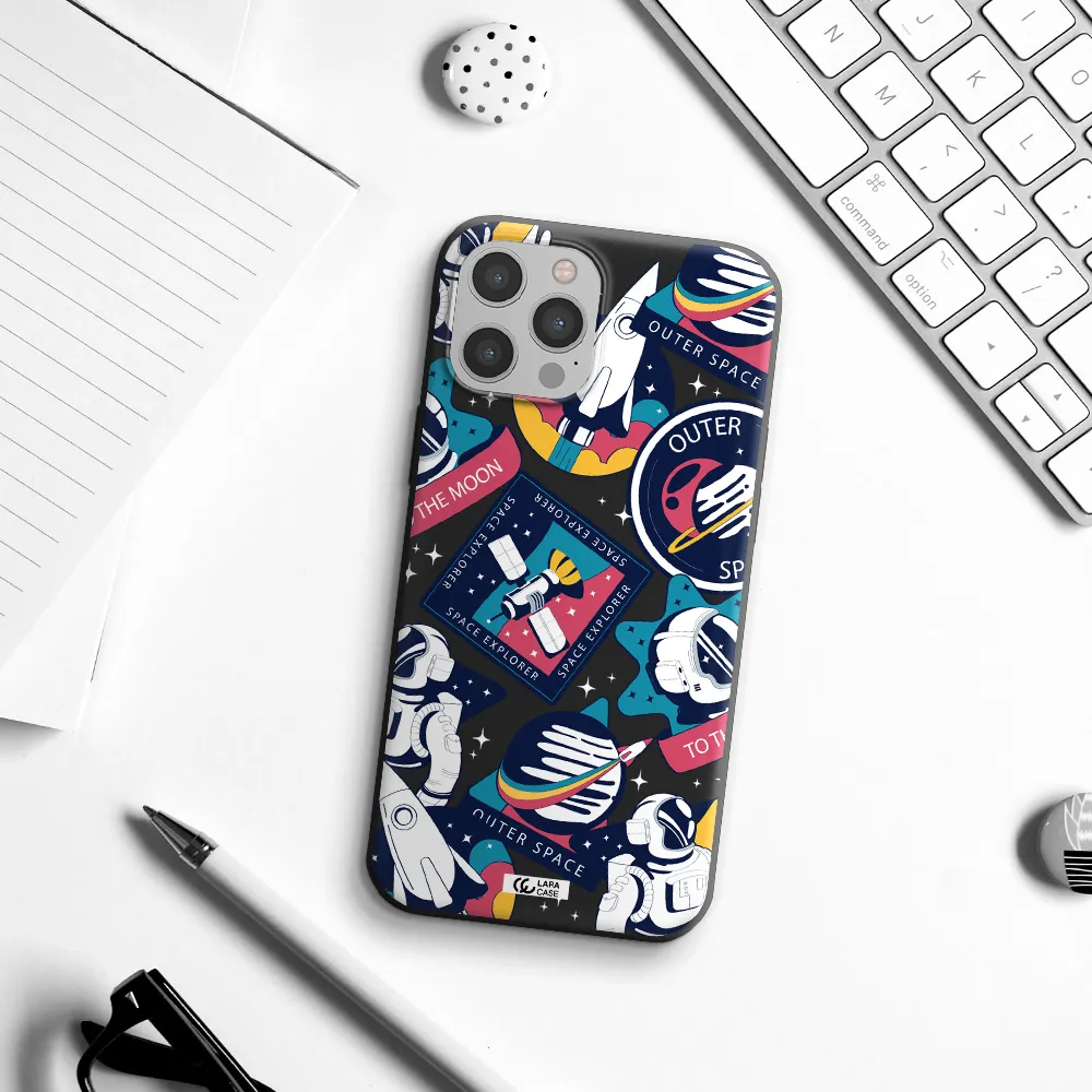Astronaut Stickers Apple iPhone 12 pro max Silicone black Case