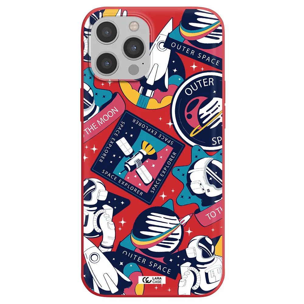 Astronaut Stickers Apple iPhone 12 pro max Silicone Imperial Red Case