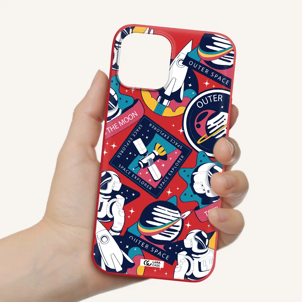 Astronaut Stickers Apple iPhone 12 pro max Silicone Imperial Red Case